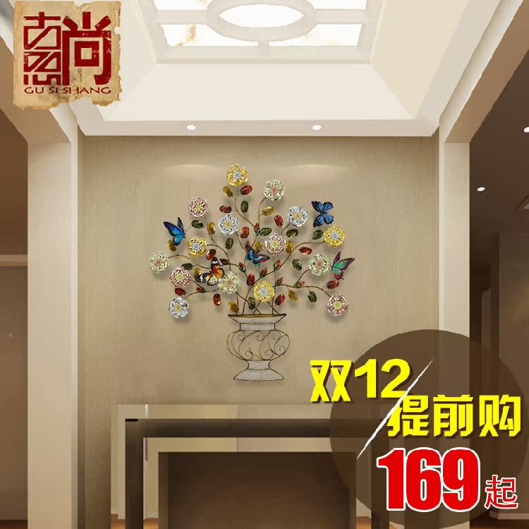 新款铁艺富贵蝴蝶花树中式现代精美立体壁饰壁挂客厅玄关装饰品