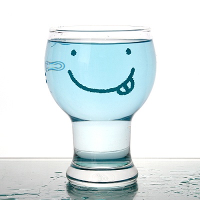 『韩国进口家居』R925 蓝色可爱笑脸无铅玻璃啤酒杯\果汁饮料杯