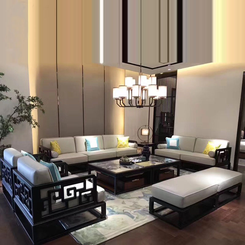 新中式实木客厅沙发现代简约小户型沙发组合别墅样板房禅意沙发