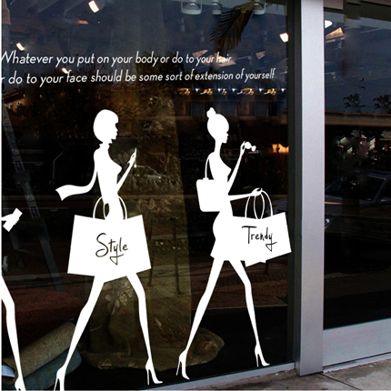 创意人物美女购物墙贴画服装店铺橱窗玻璃门贴纸推拉门装饰贴花纸