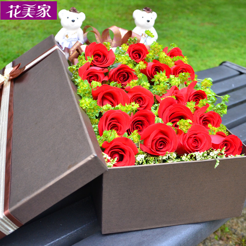(2小时送达全国)19朵红玫瑰花礼盒生日鲜花速递同城花店送花上门