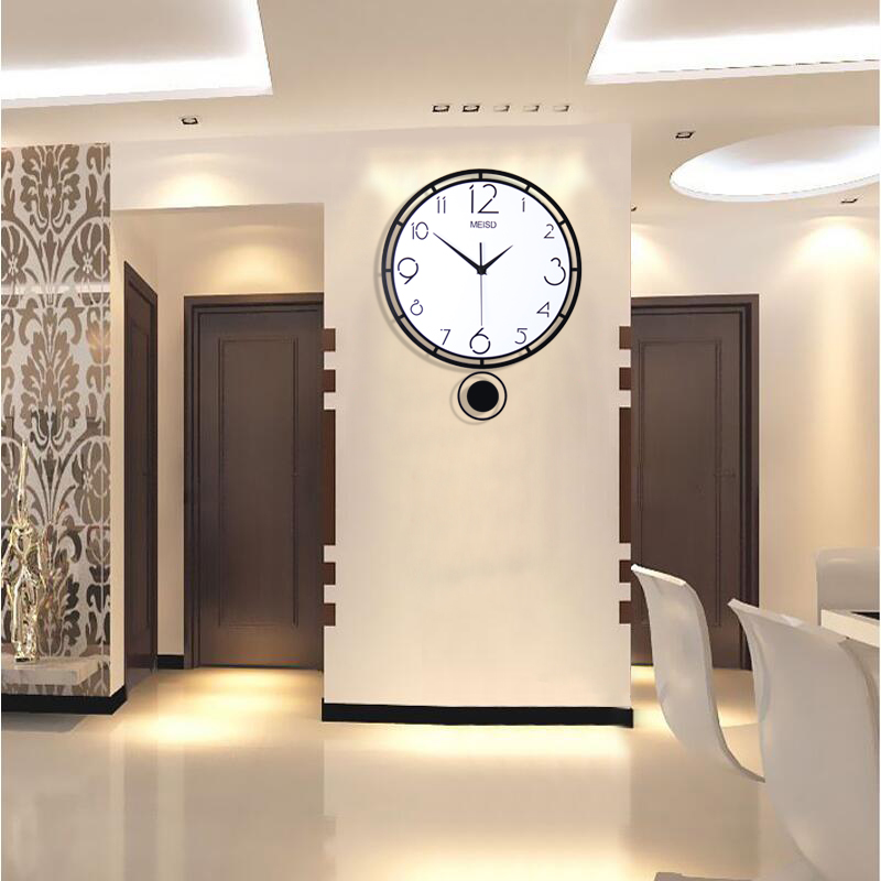 摇摆钟表挂钟客厅 现代简约时钟创意个性挂表卧室静音石英钟圆形
