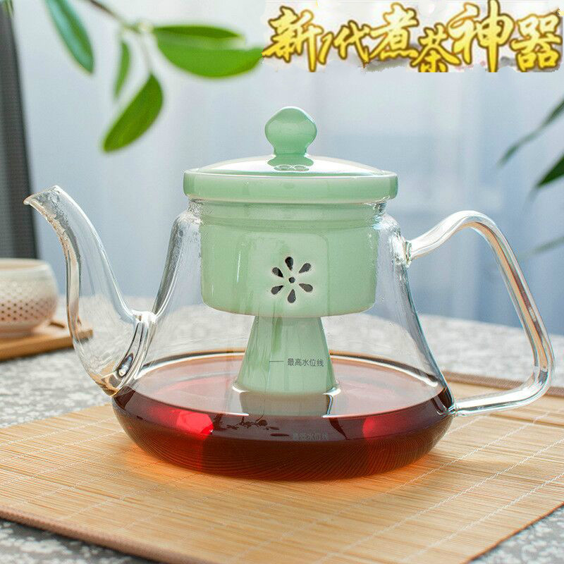 电陶炉加热蒸茶壶蒸汽茶器耐热玻璃茶具养生壶陶瓷过滤直火煮茶壶