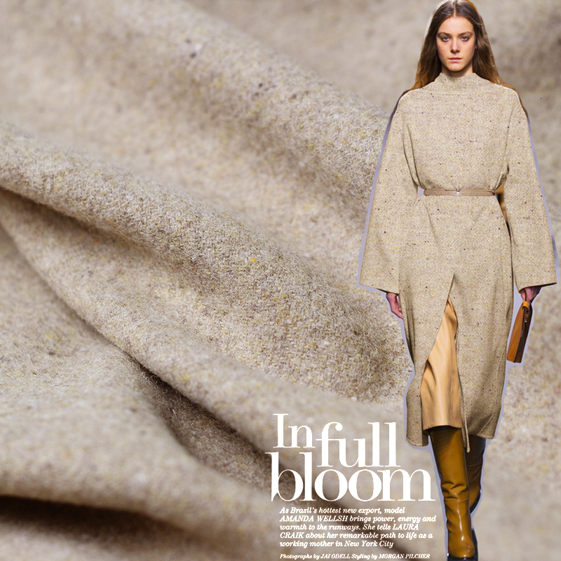 驼黄斑点柔质感羊毛呢绒秋冬外套连衣裙高端手工服装定制面料布料