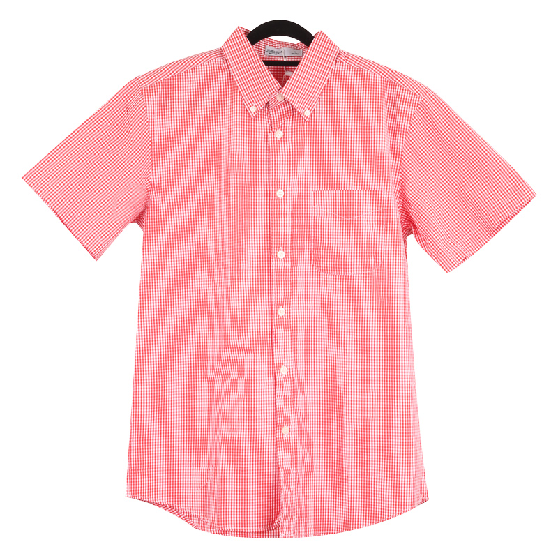 TK男短袖时尚衬衣英伦休闲免烫夏季新品修身红色格子衬衫