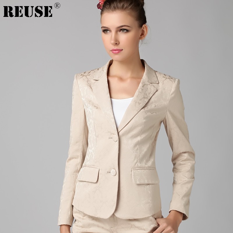 REUSE2017新款英伦风小西装外套欧美时尚提花修身短款西服女西装