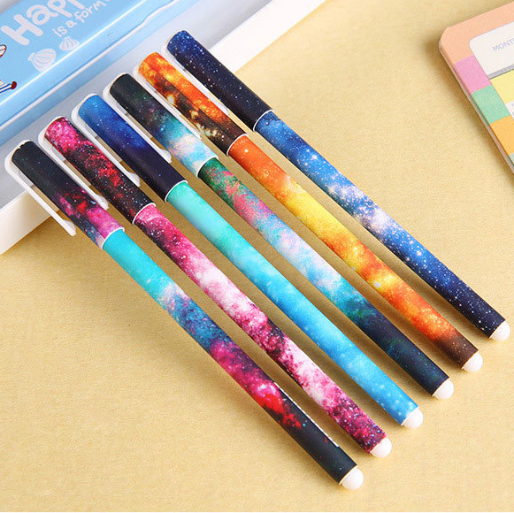 韩版彩色创意星空中性笔水笔学生圆珠笔文具笔签字笔一盒6支
