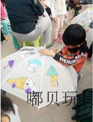 定制儿童美术彩绘DIY雨伞幼儿园手工涂鸦上色彩学校活动透明白伞