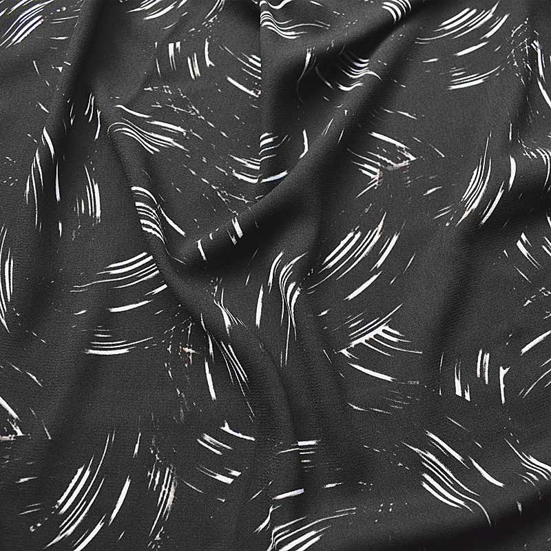 17新款 特厚乱麻雪纺布料 夏季 印花面料 黑白几何抽象 不透 高档