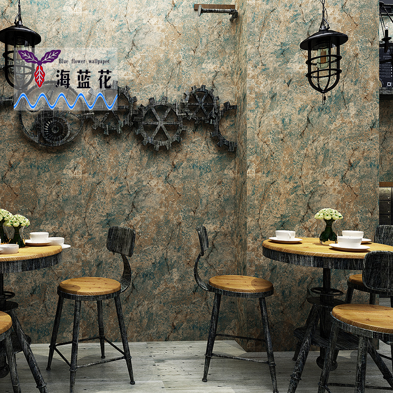 美式复古纯色素色浅灰绿色防水墙纸酒吧客厅网咖女服装店裂纹壁纸
