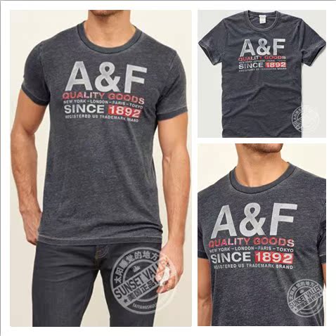正品现货Abercrombie Fitch男士AF圆领短袖T恤 做旧磨白 美国代购