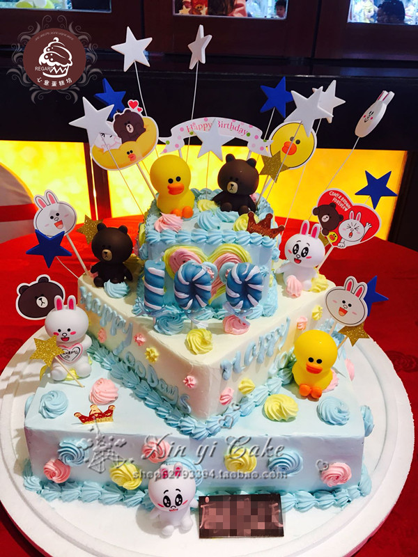 上海儿童周岁满月蛋糕 布朗熊坏坏兔儿小兔子宝宝100天百日宴蛋糕