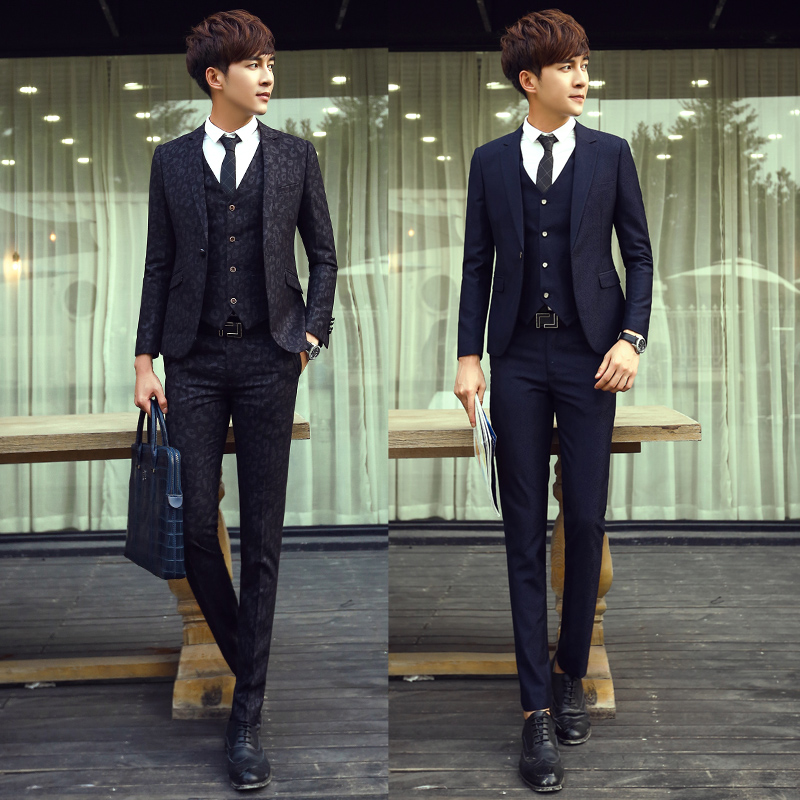 2016新款男士西服套装三件套四季韩版修身小西装401-TJ01-P160
