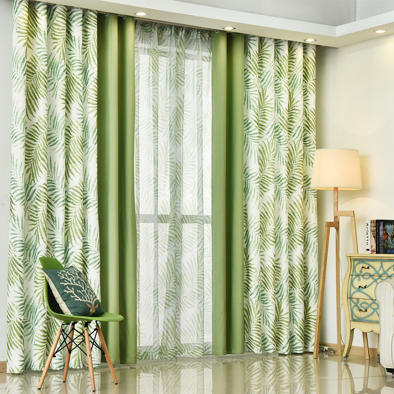 窗帘成品特价清仓遮光遮阳防紫外线绿色韩式客厅卧室窗帘布落地窗