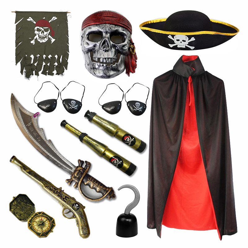 万圣节海盗套装成人杰克加勒比船长服装儿童黑色斗篷衣服披风cos
