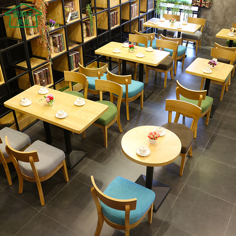 咖啡厅桌椅 主题休闲小吃店实木餐厅桌椅 奶茶店甜品店桌椅组合