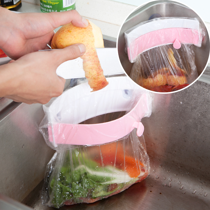 强力吸盘厨房水槽垃圾袋架 可夹式防臭垃圾袋挂架塑料袋固定架子