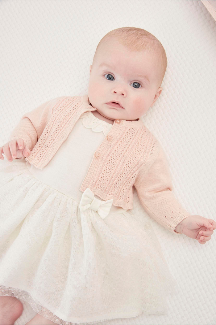 现货英国代购NEXT童装女宝宝婴儿长袖针织开衫粉色白色淑女百搭薄