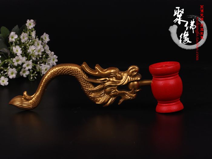 聚佛缘 佛教用品 树脂金色龙头手炉香炉（红色为柏木） 大小号
