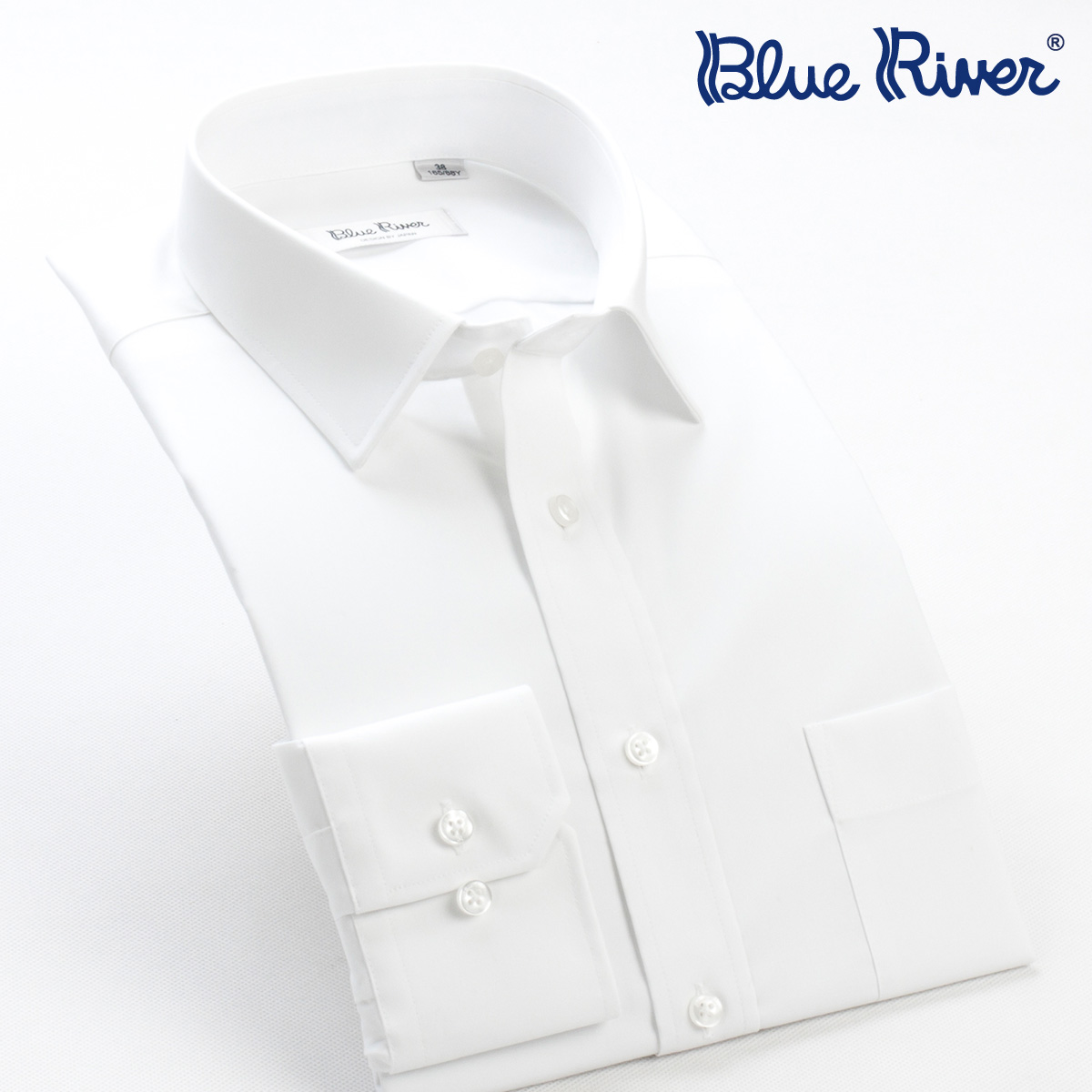 蓝河2017春季新款男士长袖白衬衫男商务正装衬衣修身方领白色上班
