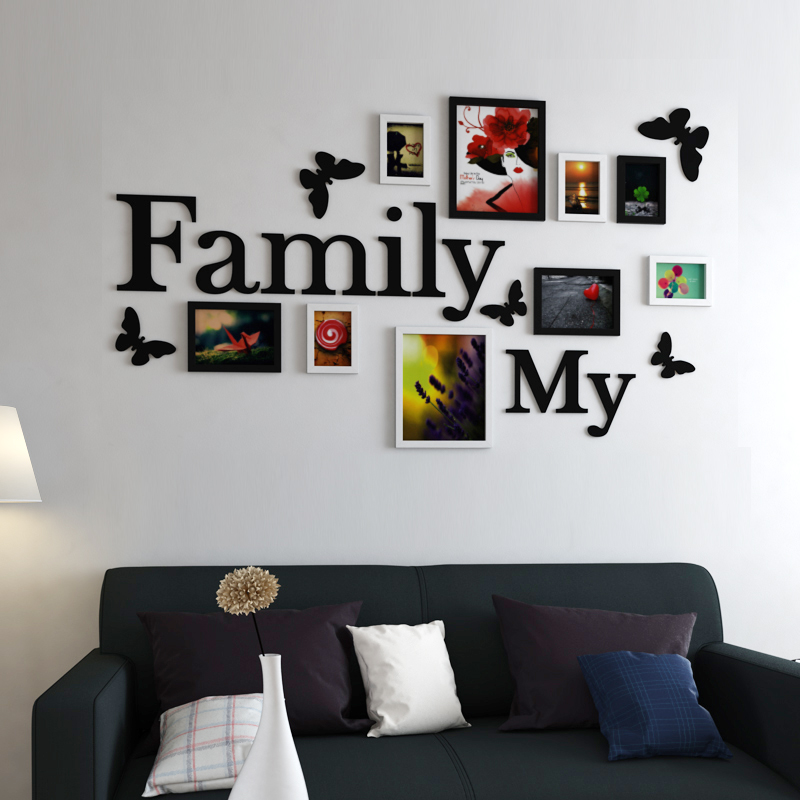 照片墙装饰 客厅背景墙布置挂墙组合黑色客厅沙发相框 9框Family