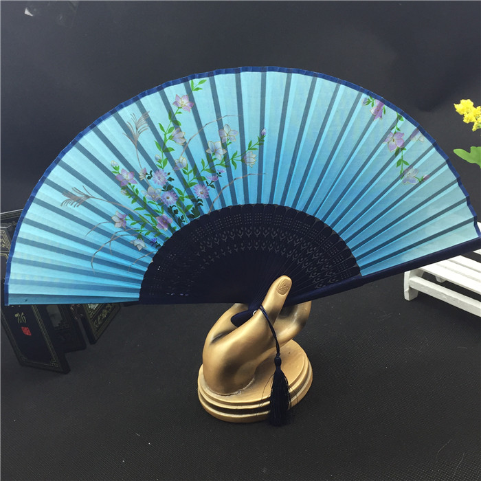 2015唯美竹质折叠扇 仿真丝扇子便携式 夏季清凉女式折扇