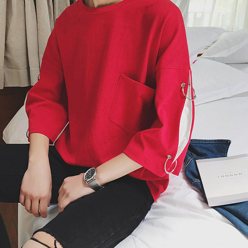 2017韩版潮流男士夏季宽松休闲五分袖T恤青少年小清新半袖体恤衫