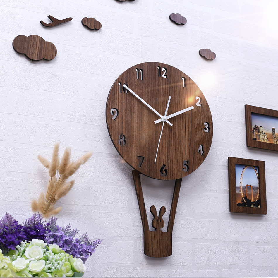 卡通木制钟表时钟挂钟客厅创意韩现代简约静音卧室异形挂表石英钟