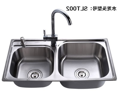 厨房水槽水池 3双槽洗菜盆洗碗池 加厚拉丝不锈钢一体成型