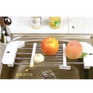 军绿色不锈钢伸缩式厨房水槽沥水架置物架水果洗菜篮伸缩碗架架