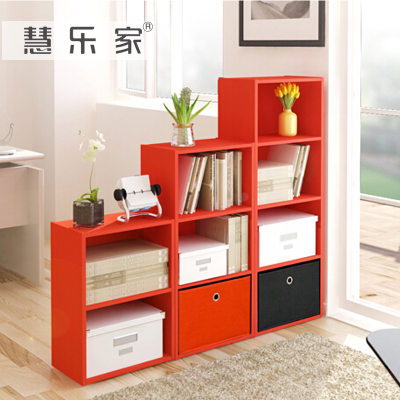 双层书架长40宽24高54cm红色黑色两层板式格子柜床头柜书柜储物架