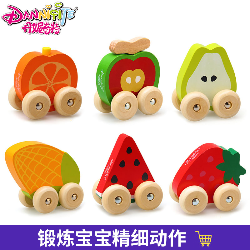 木制水果车 宝宝益智玩具 6款水果认识小车车