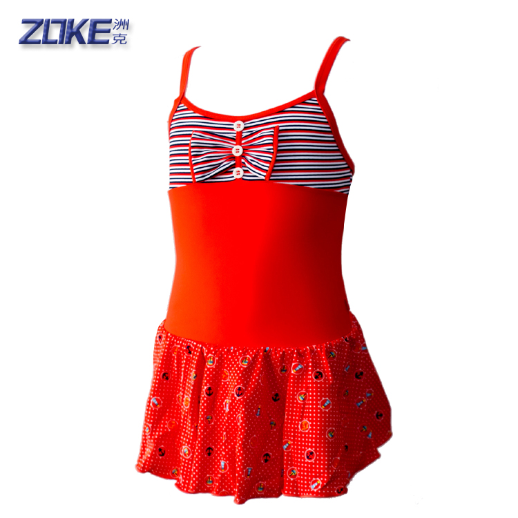 2017新款洲克正品女童泳衣连体裙式儿童泳装红色小女孩ZOKE泳衣