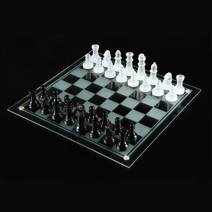 特价玻璃国际象棋 水晶35*35CM玻璃棋盘+玻璃黑白棋子 王高7.6CM