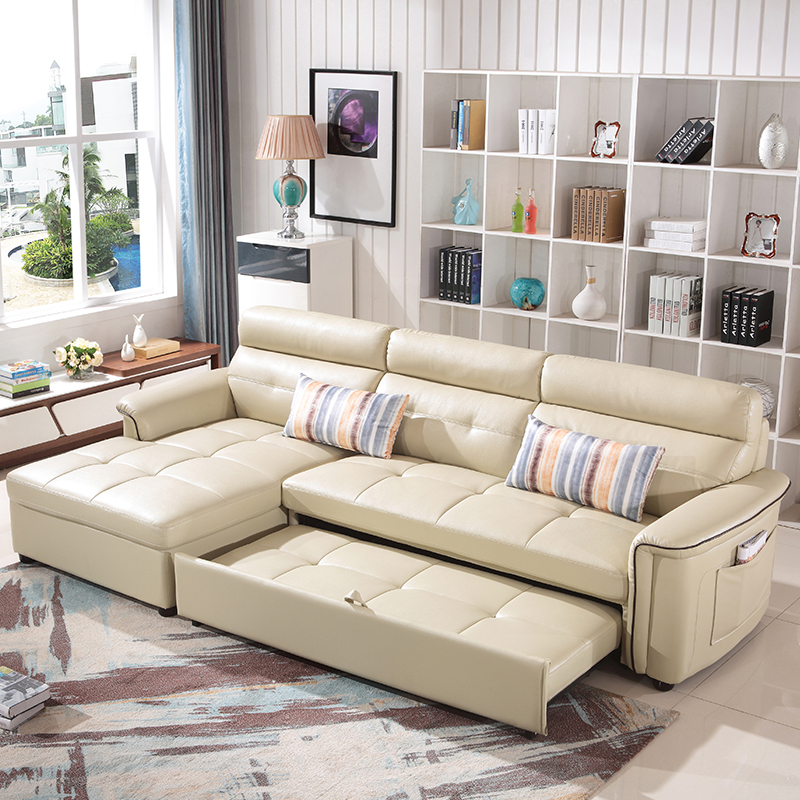 真皮沙发组合客厅小户型现代头层牛皮沙发床可折叠多功能皮质整装
