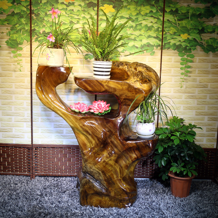 楠木根雕花架天然整体盆景架子实木树根客厅根雕摆件艺术置物架