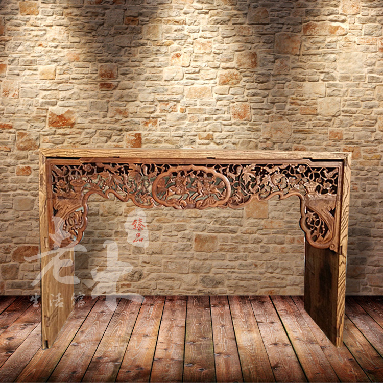 老榆木门板家具实木条案明清朝雕刻工艺复古平头供桌实拍
