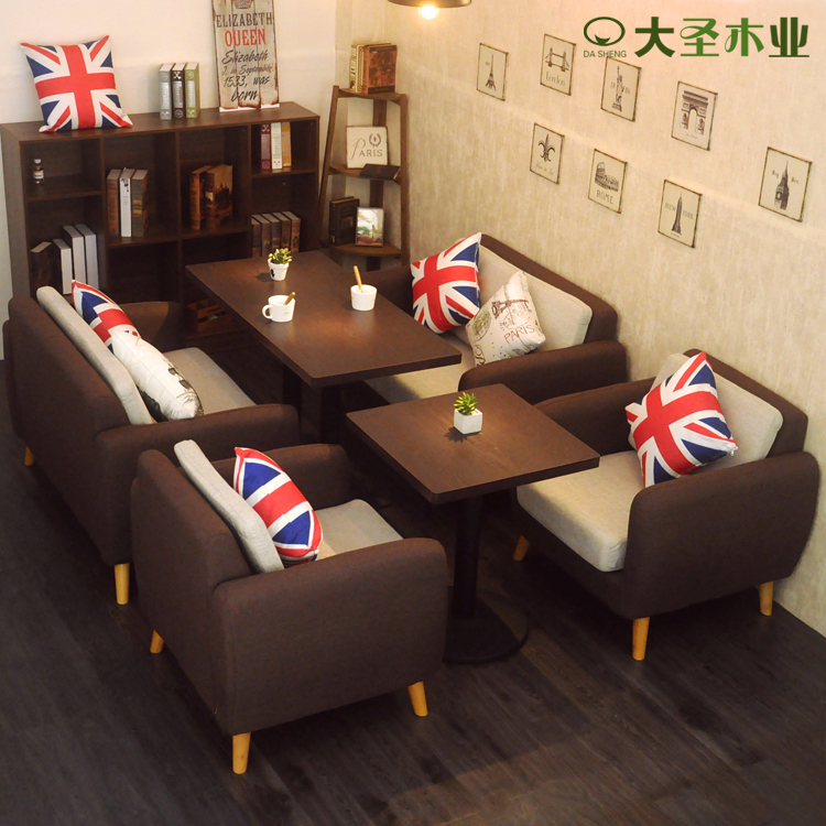 复古咖啡厅沙发桌椅组合 西餐厅餐桌椅 甜品店奶茶店卡座沙发组合