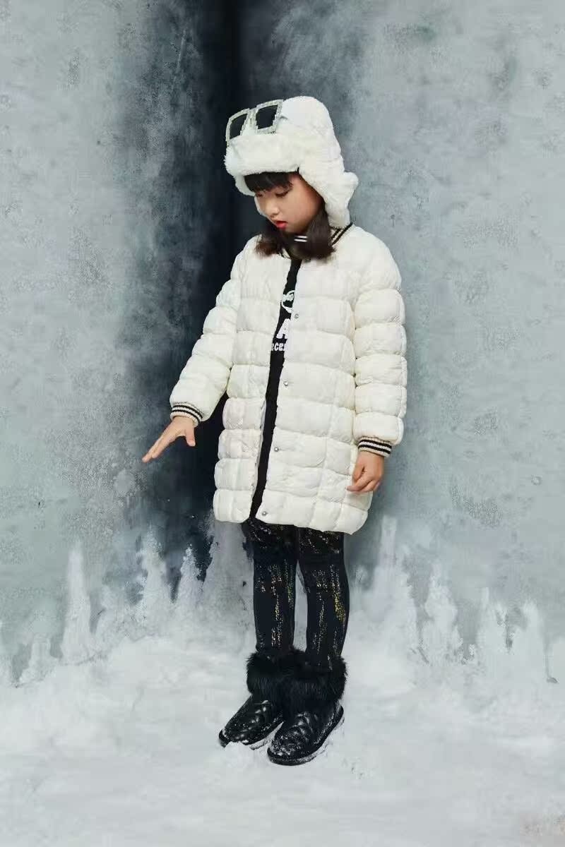 小资系列专柜正品2016冬款儿童棉衣方块压线中长款女童棉服白色