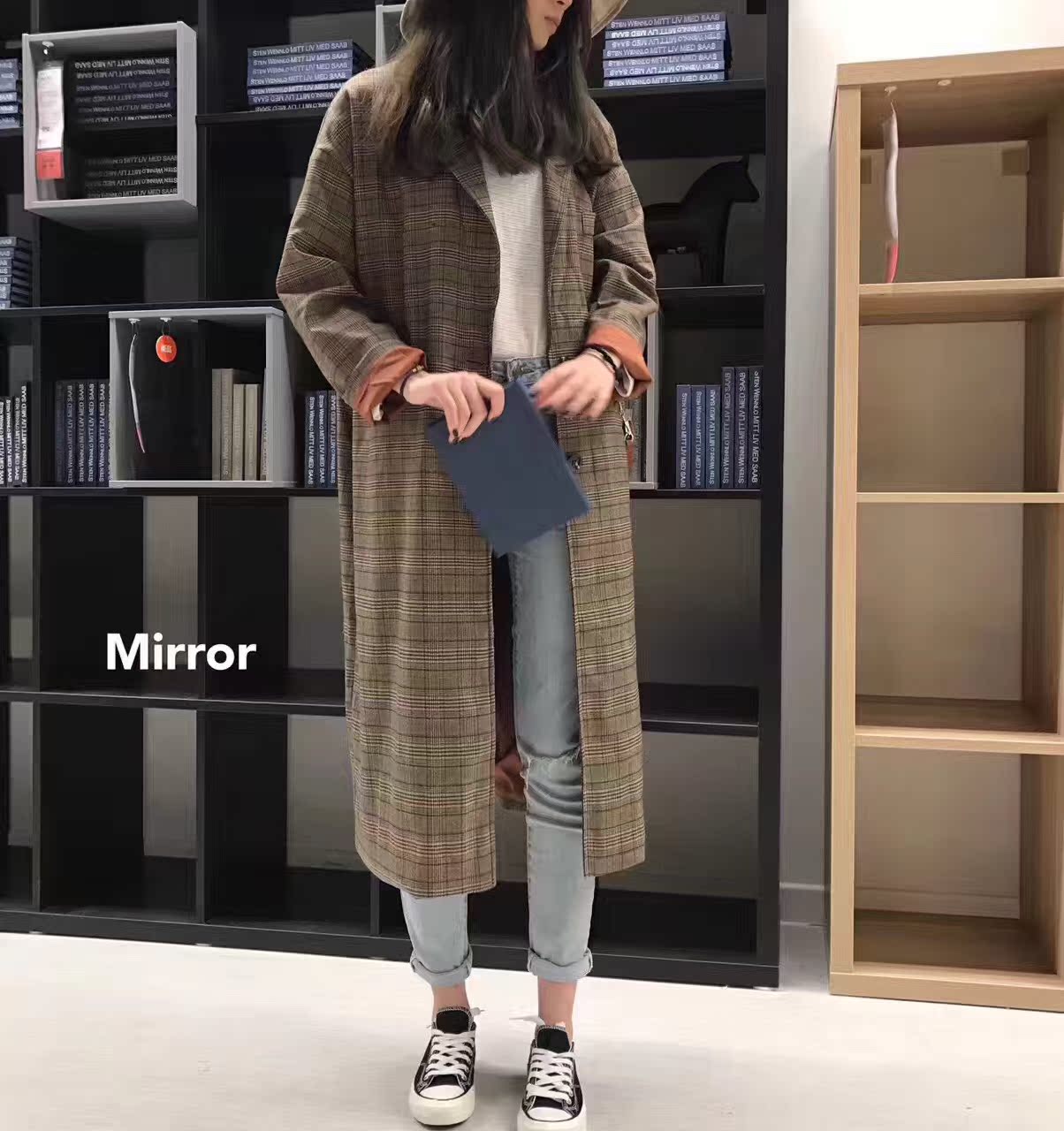 COLOR ROOM 2017秋季新款韩国MIRROR长裤西装格子外套风衣女