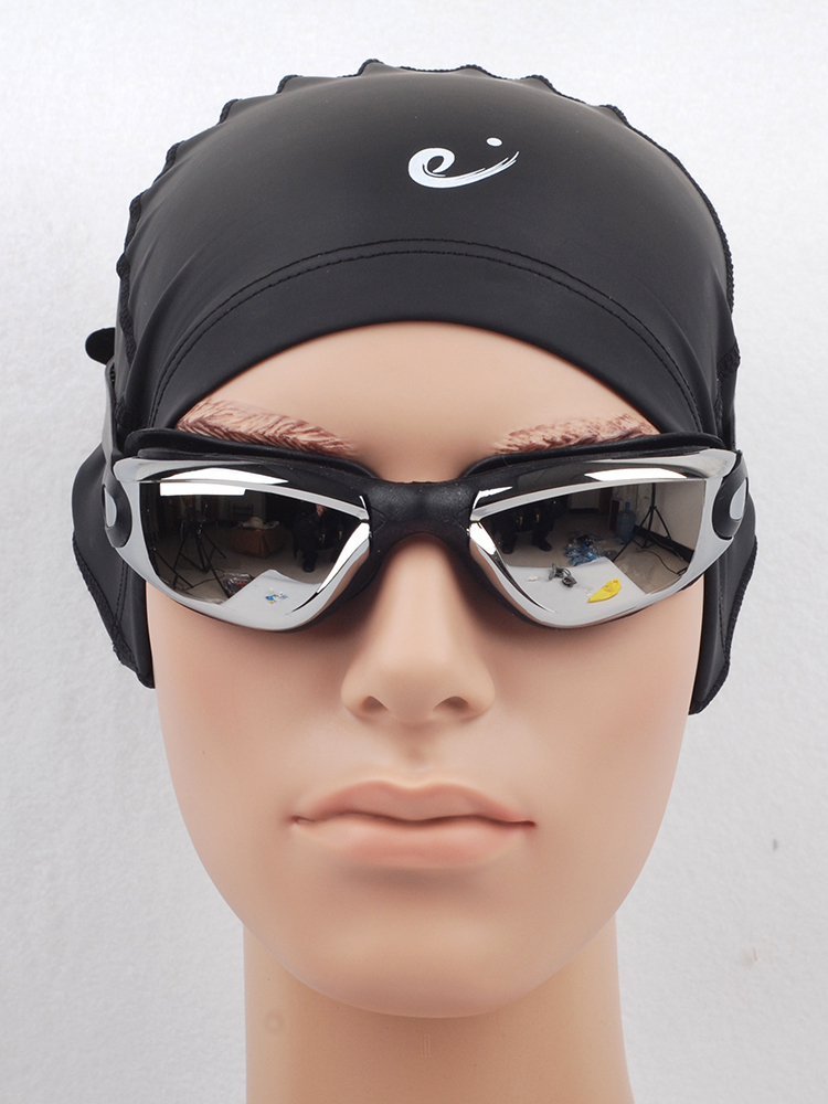 2014新款 亦浪组合套装电镀加男女通用长发眼镜泳帽黑色+PU泳镜