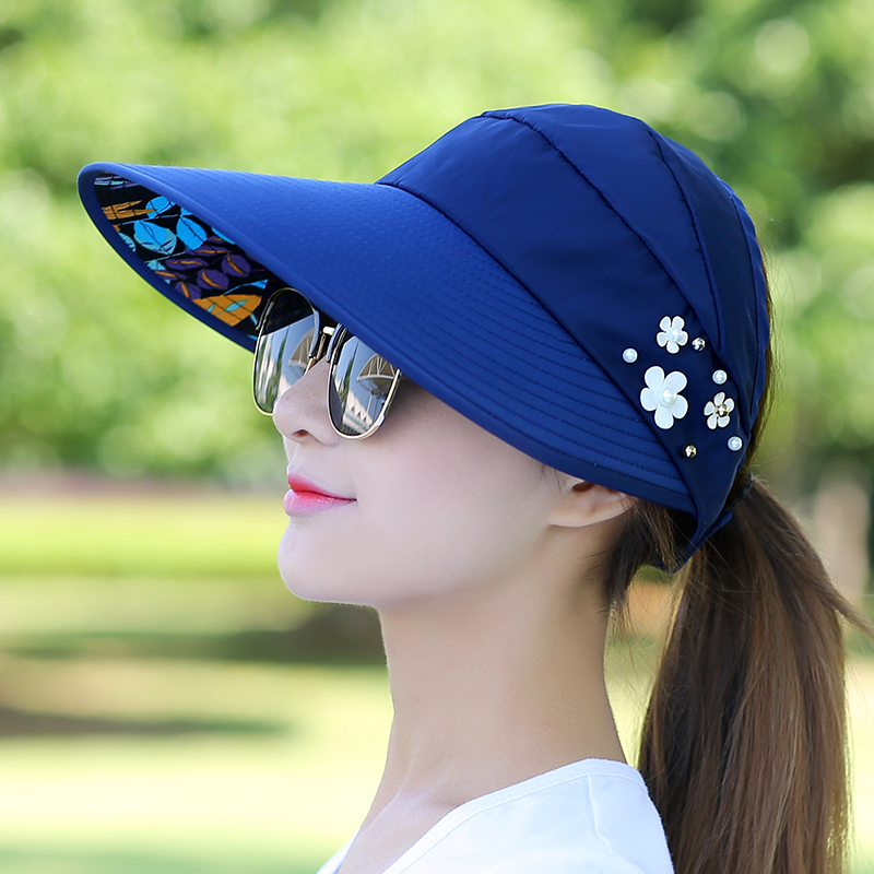防晒帽子女夏天韩版可折叠休闲百搭出游防紫外线空顶遮阳帽太阳帽
