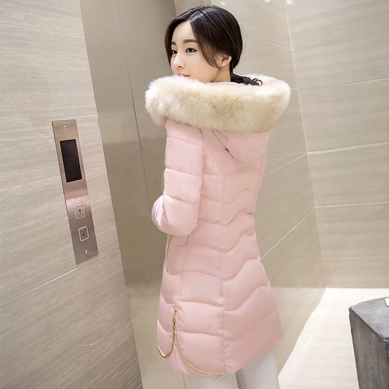 【天天特价】修身冬季新款甜美大码女装羽绒棉衣女中长款带毛领
