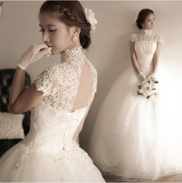 钻石蕾丝韩式公主新娘绑带一字肩婚纱礼服2017春夏新款影楼结婚