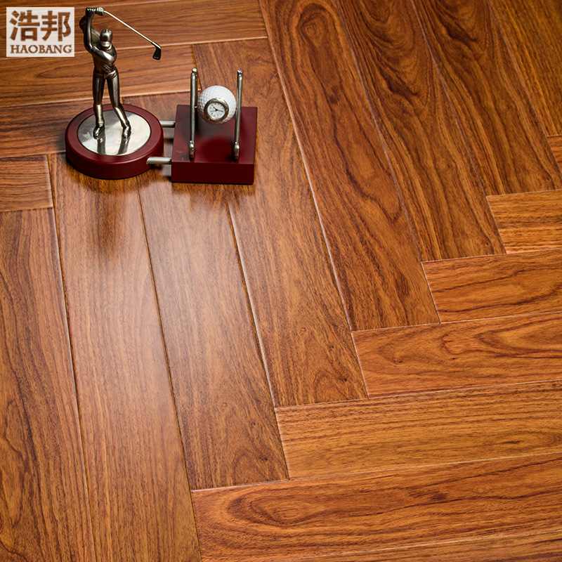 浩邦多层实木复合地板 亚花梨木色瑰丽人字拼个性实木多层地板
