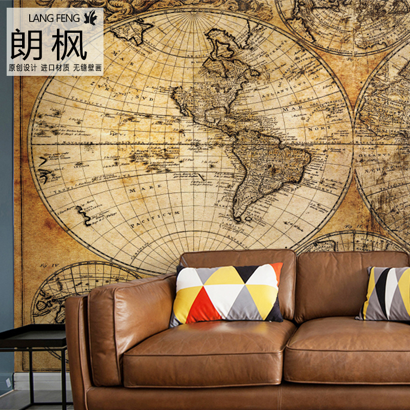 3d环保无缝壁画 客厅电视卧室沙发背景墙纸壁纸 复古世界地图壁画