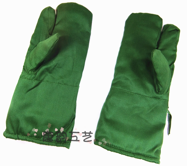 老式棉手套 劳保手套军绿色三指纯棉花中老年冬季保暖带绳棉手套