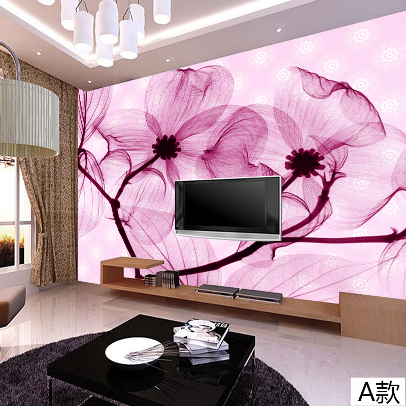 塞拉维简约现代无缝壁画客厅卧室电视背景墙3D圆圈时尚透明玉兰花