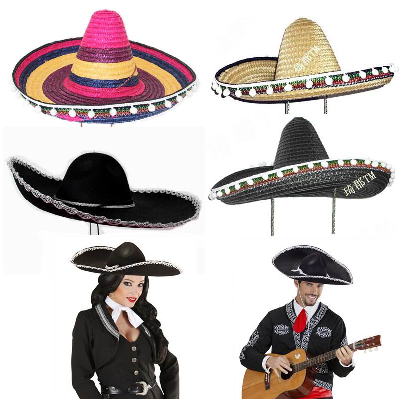 墨西哥草帽大帽子彩色墨西哥帽 麦色墨西哥帽子墨西哥帽