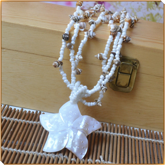 海南三亚旅游礼物 纯天然海螺 贝壳项链 珍珠母贝 毛衣链颈链饰品